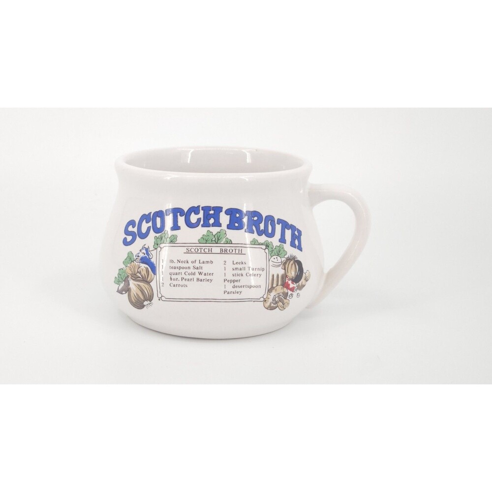 Vintage Scotch Broth Soup Recipe Mug Bowl Ceramic 1970s Retro Kitchen Decor
